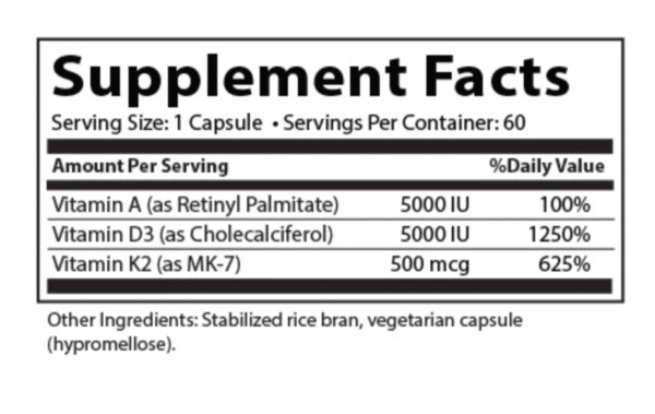 Nutrascriptives Vitamin A, D3 & K2 Backside